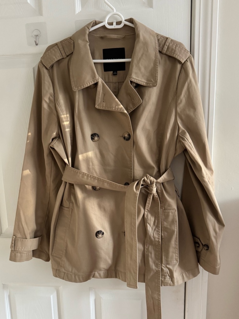 Trench Jacket Short Length Cotton Khaki XL - Picture 3 of 14